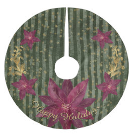 Saia Para Árvore De Natal De Poliéster Mensagem Pessoal de Poinsettia Floral Verde Modern