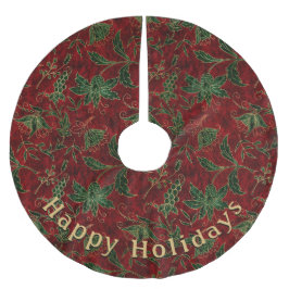 Saia Para Árvore De Natal De Poliéster Mensagem Pessoal sobre Padrão Vermelho Floral Verd