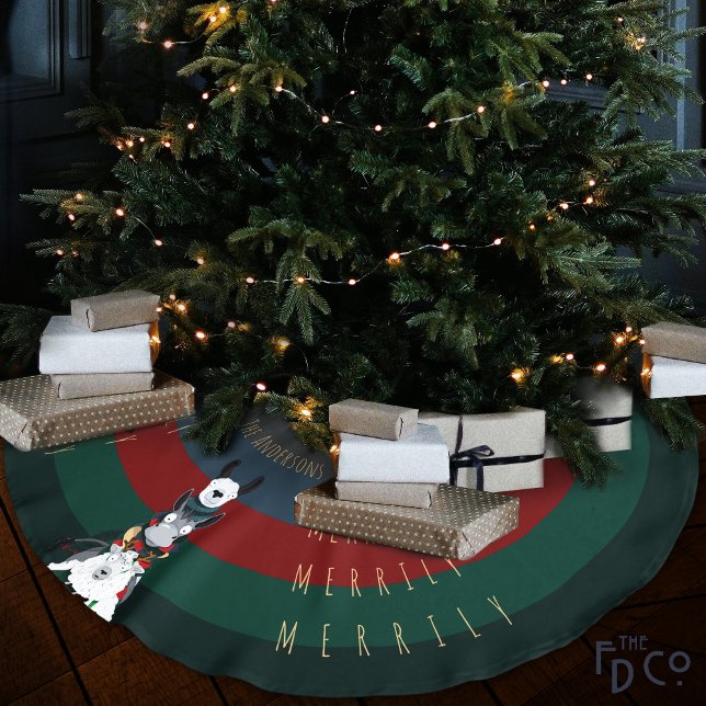 Saia Para Árvore De Natal De Poliéster "Merrily Merrily" Donkey Llama & Sheep (Criador carregado)