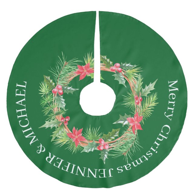 Saia Para Árvore De Natal De Poliéster Merry Christmas FLOWER WREath print (Frente)