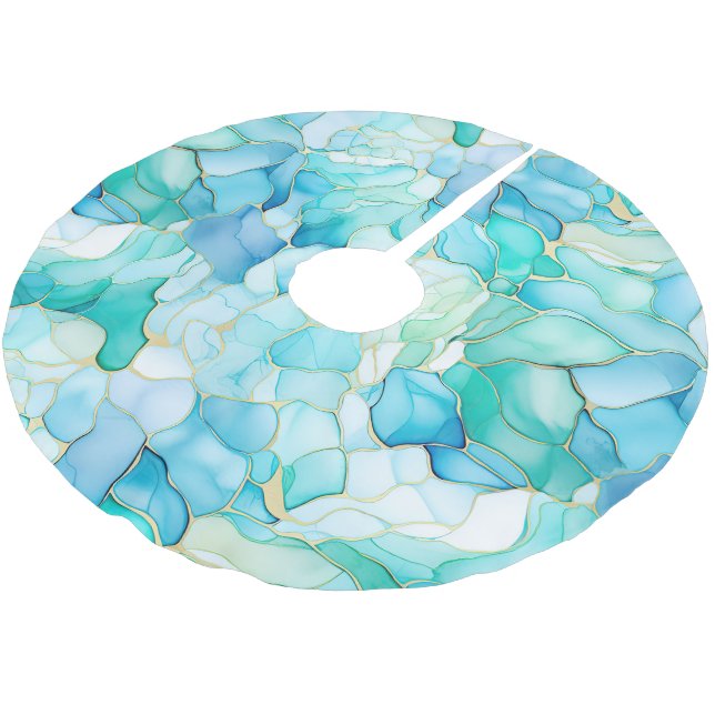 Saia Para Árvore De Natal De Poliéster Mint Aqua Pearl Dourado Marble (Inclinado)