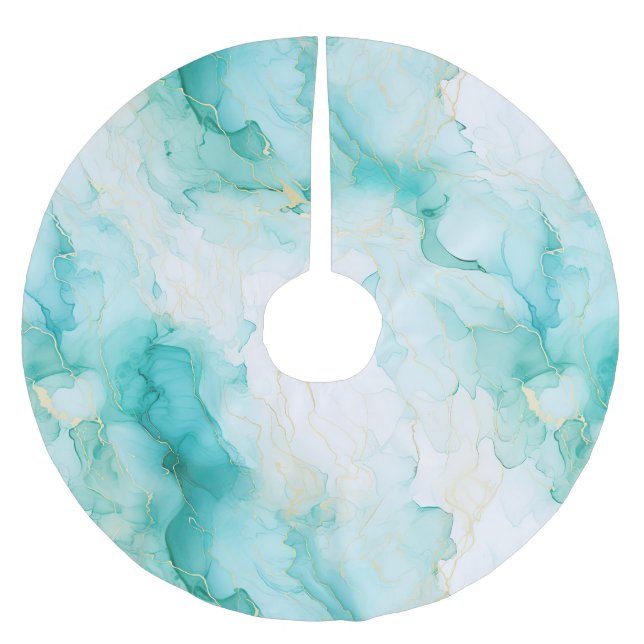 Saia Para Árvore De Natal De Poliéster Mint Green Dourado Marble (Frente)
