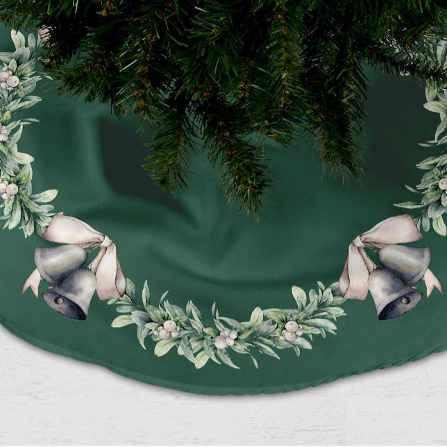 Saia Para Árvore De Natal De Poliéster Mistletoe Silver Balls Green (Mistletoe and Silver Bells Green Christmas tree skirt)