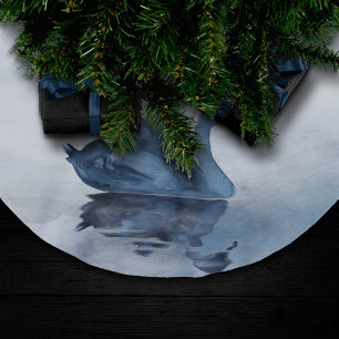 Saia Para Árvore De Natal De Poliéster Mistura Reflexões Moody Dusty Blue Swan no lago