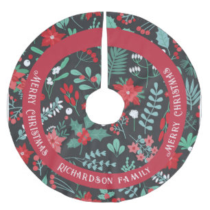 Saia Para Árvore De Natal De Poliéster Modelo de flor de nome de família personalizado de