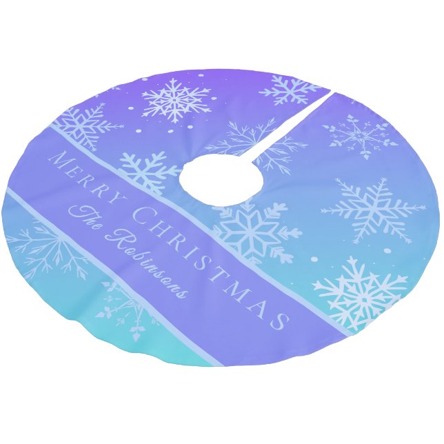 Saia Para Árvore De Natal De Poliéster Modern Blue Snowflakes  (Inclinado)