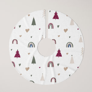 Saia Para Árvore De Natal De Poliéster Modern Boho Christmas Rainbow and Heart Tree Skirt