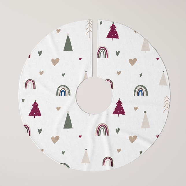 Saia Para Árvore De Natal De Poliéster Modern Boho Christmas Rainbow and Heart Tree Skirt (Criador carregado)