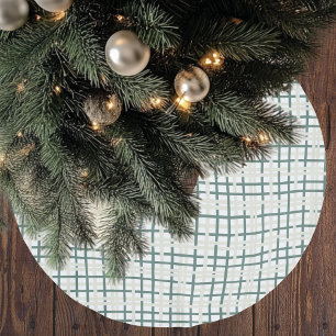 Saia Para Árvore De Natal De Poliéster Modern Montauk Grid Green & Beige Christmas