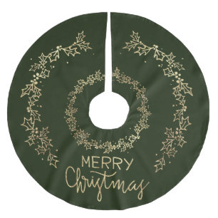 Saia Para Árvore De Natal De Poliéster Moderno Elegante, Verde de Natal e Dourada Holly