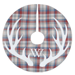 Saia Para Árvore De Natal De Poliéster Monograma branco da xadrez da baga do inverno dos