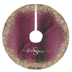 Saia Para Árvore De Natal De Poliéster Monograma Burgundy Glitter Girly Glam