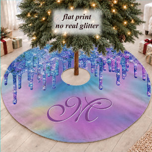 Saia Para Árvore De Natal De Poliéster Monograma Chic Azul Roxo Ombre com Brilho e Goteja