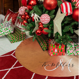 Saia Para Árvore De Natal De Poliéster Monograma da Família de Gradiente de Cobre Metálic