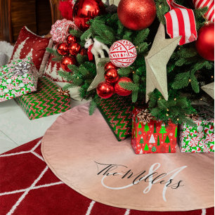 Saia Para Árvore De Natal De Poliéster Monograma da Família de Gradiente Dourado com Rosa