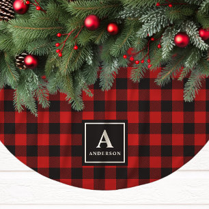 Saia Para Árvore De Natal De Poliéster Monograma da Xadrez de Buffalo Vermelho e Negro