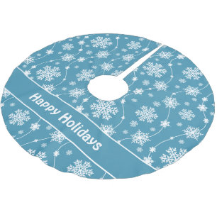Saia Para Árvore De Natal De Poliéster Monograma do Floco de Neve Branco Brilhante Azul e