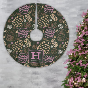 Saia Para Árvore De Natal De Poliéster Monograma do Padrão de Desenho Artístico Cor-de-ro