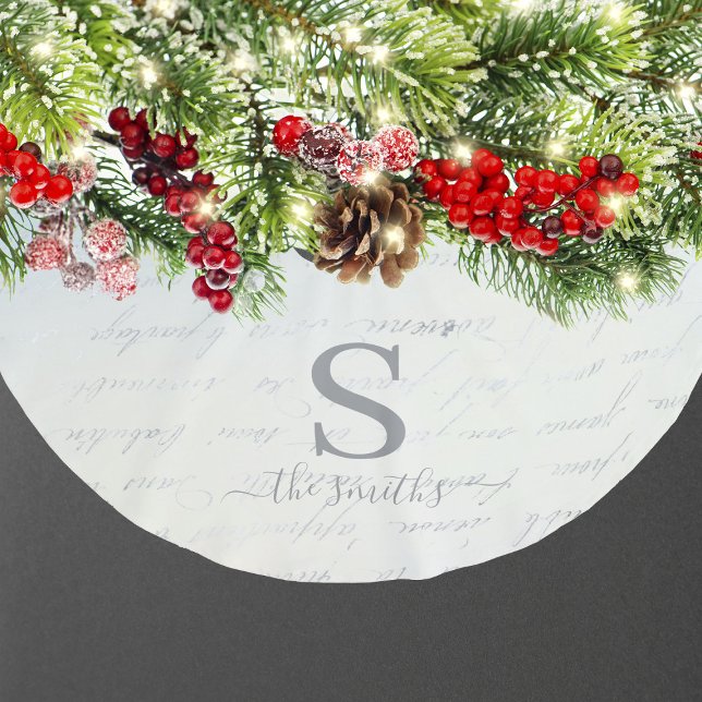 Saia Para Árvore De Natal De Poliéster Monograma Família Branca Padrão Azul Natal (Monogram Family White Blue Pattern Christmas Brushed Polyester Tree Skirt
)