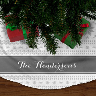 Saia Para Árvore De Natal De Poliéster Monograma justo do cinza e o branco da ilha