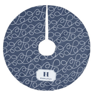 Saia Para Árvore De Natal De Poliéster Monograma náutico da corda do marinho