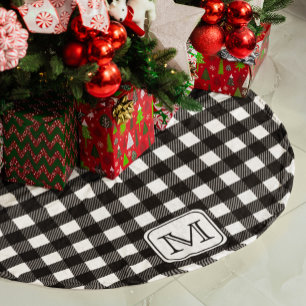 Saia Para Árvore De Natal De Poliéster Monograma Personalizado de Xadrez Búfalo Branca Pr