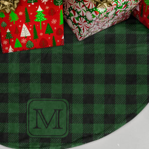 Saia Para Árvore De Natal De Poliéster Monograma Personalizado de Xadrez de Buffalo Preto