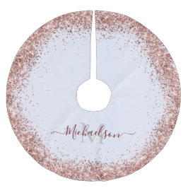 Saia Para Árvore De Natal De Poliéster Monograma Rosa Dourado Faux-Glitter Girly Glam