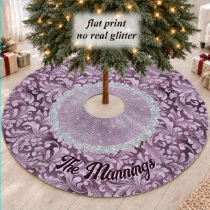 Saia Para Árvore De Natal De Poliéster Monograma Rosa Floral Violeta Dourada Chic