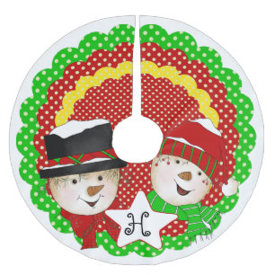 Saia Para Árvore De Natal De Poliéster Monograma Snowmen Inicial em Camisa Ponto Clássica