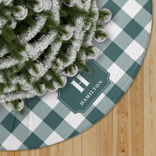 Saia Para Árvore De Natal De Poliéster Monograma verde & branco Spruce da xadrez do