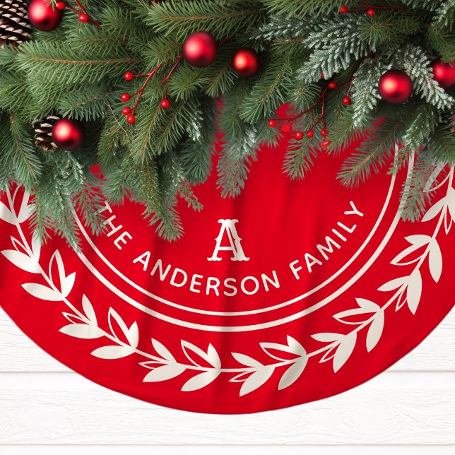 Saia Para Árvore De Natal De Poliéster Monograma Wreath Strited Modern Red Christmas (Criador carregado)