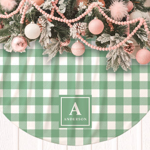Saia Para Árvore De Natal De Poliéster Monograma Xadrez Gingham Verde e Branco