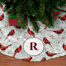 Saia Para Árvore De Natal De Poliéster Monogramas Snowy Pine Branches Cardeal de Natal