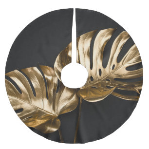 Saia Para Árvore De Natal De Poliéster Monstera do ouro: Composição Artística Luxuosa