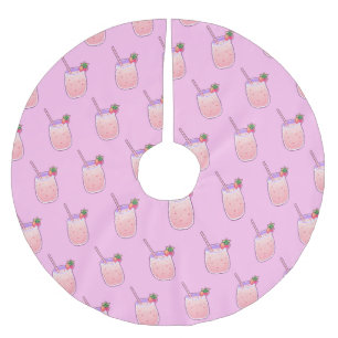 Saia Para Árvore De Natal De Poliéster Morango Kawaii Comida Pixel Pastel Cor-de-rosa Doc