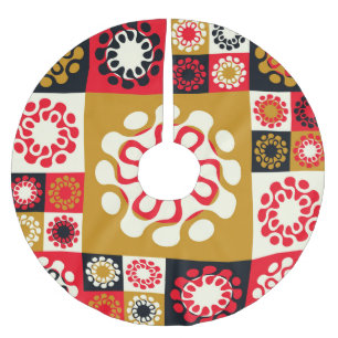 Saia Para Árvore De Natal De Poliéster Mosaico Vermelho Dourado asiático, Estilo Étnico.