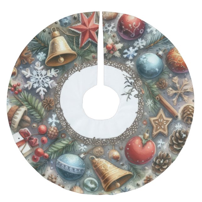 Saia Para Árvore De Natal De Poliéster Motifs Natal De Aquarela (Frente)