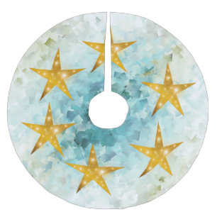 Saia Para Árvore De Natal De Poliéster muitas pequenas cinzas e diamantes azuis escovados