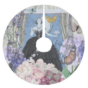 Saia Para Árvore De Natal De Poliéster Mulher Azul Elegante Vestido Floral Chique