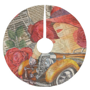 Saia Para Árvore De Natal De Poliéster Mulher Parisiense: Retro Torre Eiffel.