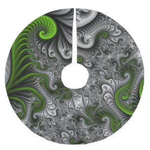 Saia Para Árvore De Natal De Poliéster Mundo Fantástico Arte Fractal Abstrata Verde e Cin