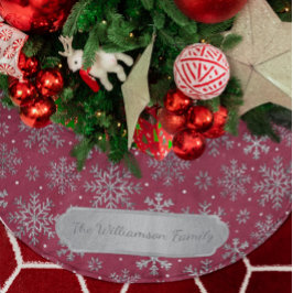 Saia Para Árvore De Natal De Poliéster Na moda Burgundy Natal com Flocos de Neve Elegante