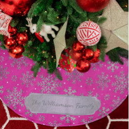 Saia Para Árvore De Natal De Poliéster Na moda cor-de-rosa com flocos de neve elegantes