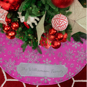 Saia Para Árvore De Natal De Poliéster Na moda cor-de-rosa com flocos de neve elegantes