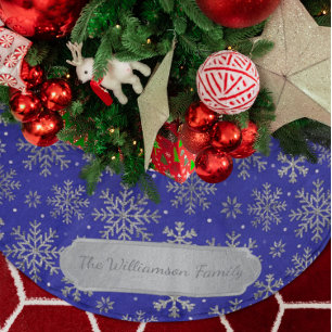 Saia Para Árvore De Natal De Poliéster Na moda Marinho Natal Azul   Flocos de neve elegan