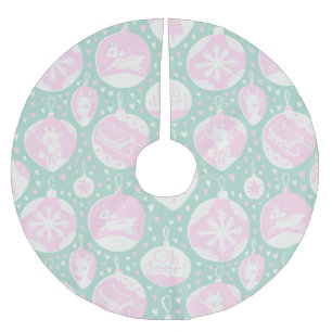 Saia Para Árvore De Natal De Poliéster natais vintages de madeira de cor verde rosa