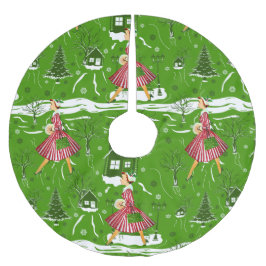 Saia Para Árvore De Natal De Poliéster natais vintages moças de neve flocos dos anos 50