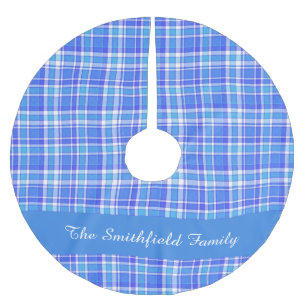 Saia Para Árvore De Natal De Poliéster Natal branco azul do costume do nome de família d