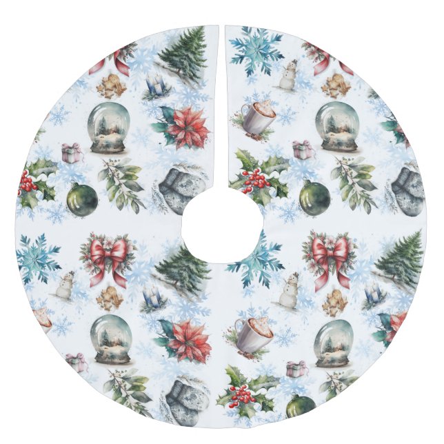 Saia Para Árvore De Natal De Poliéster Natal da Aquarela (Frente)